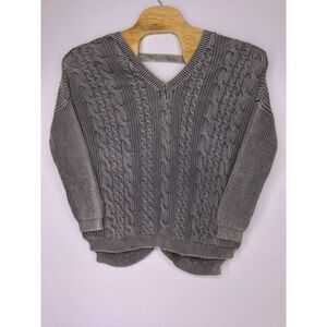 By Together Rib Slouchy V Neck Cable Knit Sweater Women's Size M/L‎ Gray
